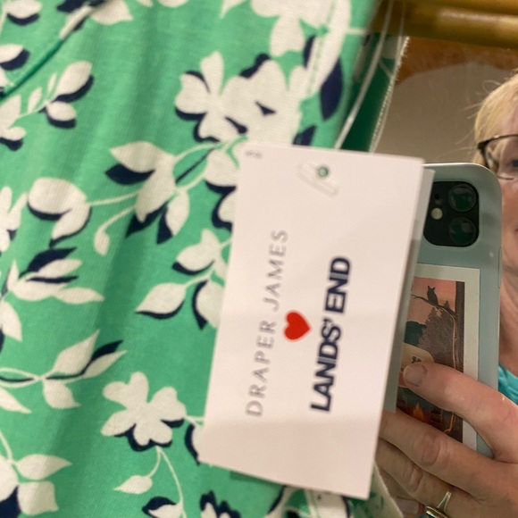 Draper James Lands End Sleeveless Bright Greenw/Navy & White Floral Cotton Dress - Picture 5 of 5